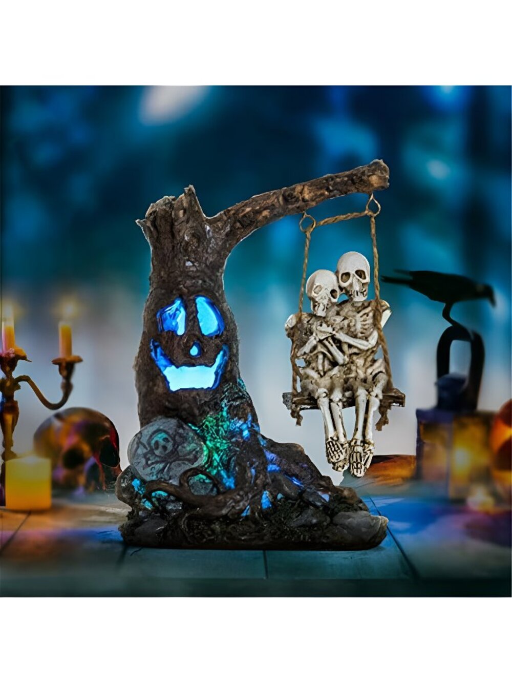 Halloween Skull Statue with Spooky LED Light for Home Indoor Decorations